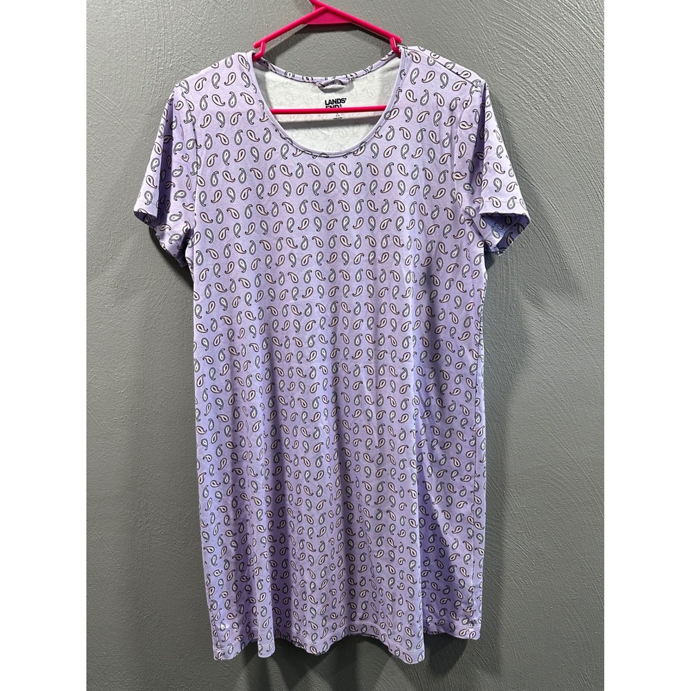 Lands End Womens Purple Paisley Cotton Short Sleeve Casual Swing Dress L